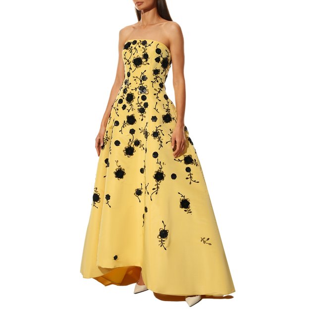 фото Шелковое платье с отделкой бисером и перьями oscar de la renta