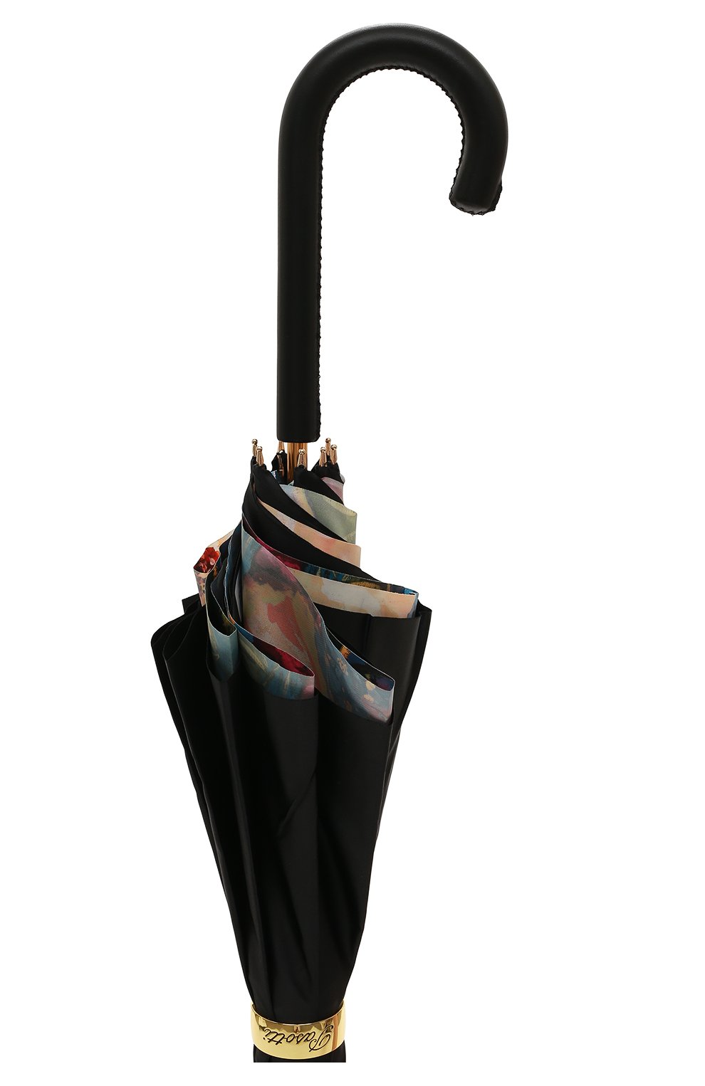 Женский зонт-трость PASOTTI OMBRELLI черного цвета, арт. 189/RAS0 9C636/1/PELLE | Фото 5 (Материал: Текстиль, Синтетический материал, Металл)