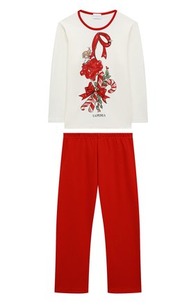 Детская хлопковая пижама LA PERLA красного цвета, арт. 54951/8A-14A | Фото 1 (Рукава: Длинные; Материал внешний: Хлопок)