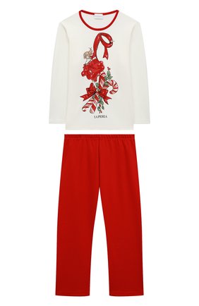Детская хлопковая пижама LA PERLA красного цвета, арт. 54951/2A-6A | Фото 1 (Рукава: Длинные; Материал внешний: Хлопок)