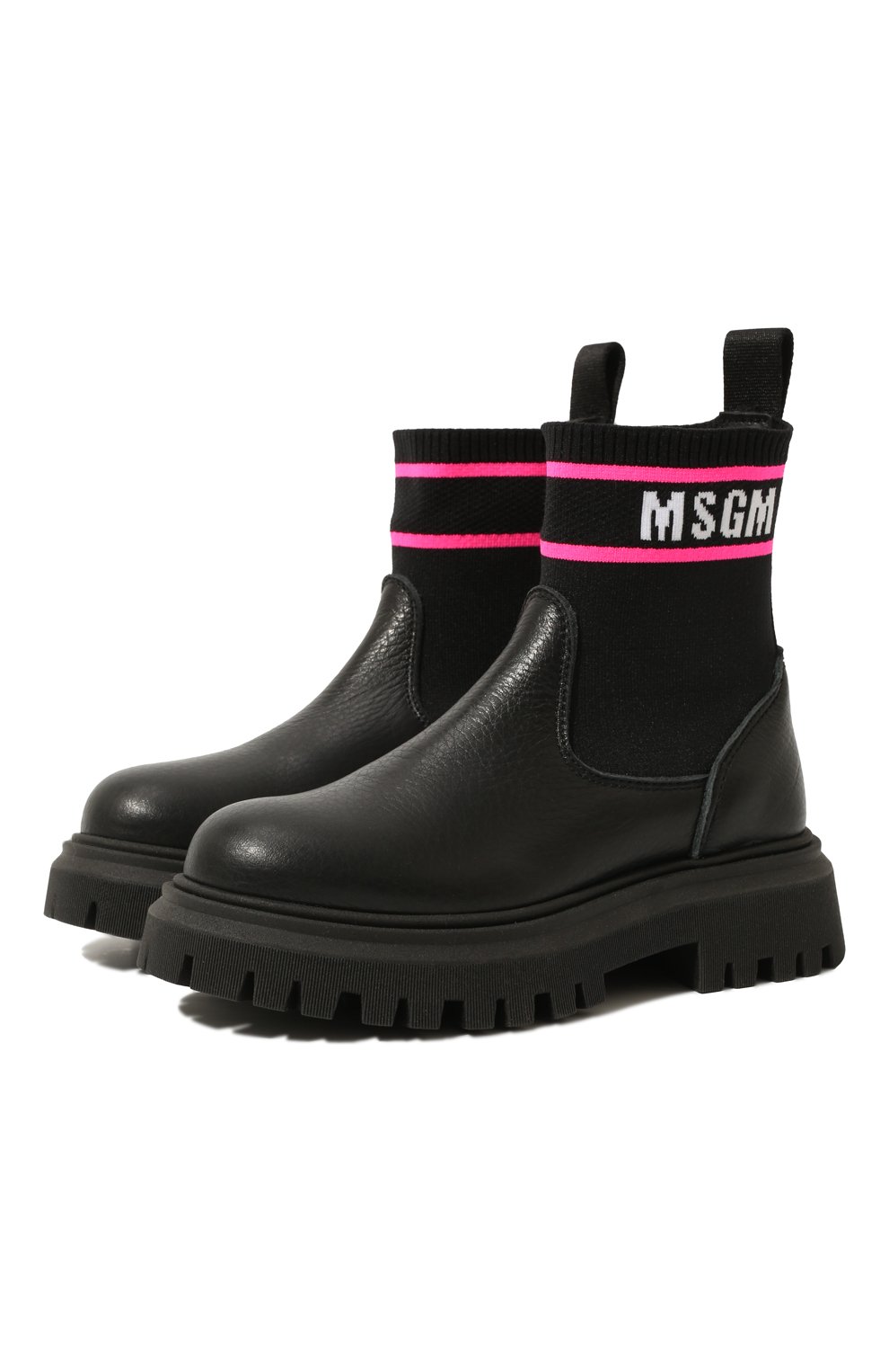 Детские кожаные ботинки MSGM KIDS черного цвета, арт. 72561 VAR.2/28-35 | Фото 1 (Материал внутренний: Натуральная кожа)