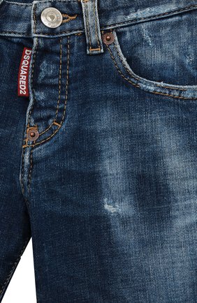 Детские джинсы DSQUARED2 синего цвета, арт. DQ0731-D0071 | Фото 3 (Материал внешний: Хлопок; Детали: Потертости)