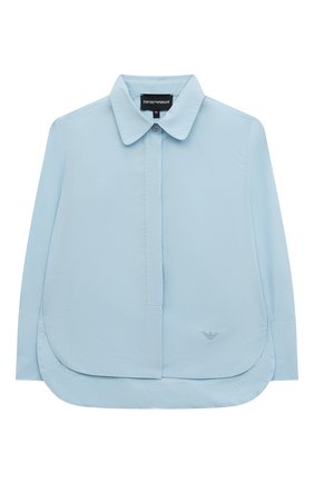 Детское хлопковая блузка EMPORIO ARMANI голубого цвета, арт. 6L3C63/2N0FZ | Фото 1 (Рукава: Длинные; Материал внешний: Хлопок; Стили: Классический)