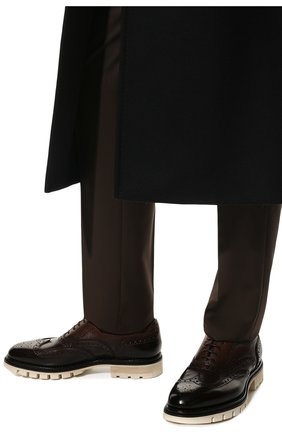 Мужские кожаные оксфорды SANTONI темно-коричневого цвета, арт. MCCG17934UW1BVRTT50 | Фото 3 (Материал внешний: Кожа; Мужское Кросс-КТ: Броги-обувь; Материал внутренний: Натуральная кожа; Стили: Классический)