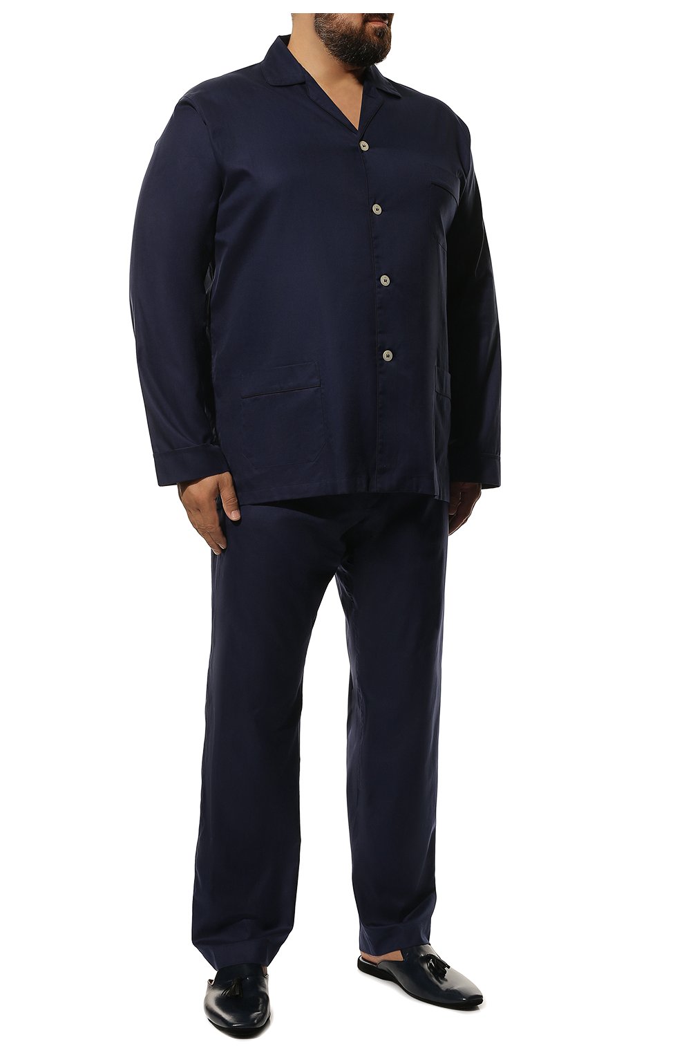 Мужская хлопковая пижама ROBERTO RICETTI синего цвета, арт. PIGIAMA VENEZIA LUNG0/CR962/60-64 | Фото 2 (Big sizes: Big Sizes; Рукава: Длинные; Длина (брюки, джинсы): Стандартные; Кросс-КТ: домашняя одежда; Длина (для топов): Стандартные; Материал внешний: Хлопок)