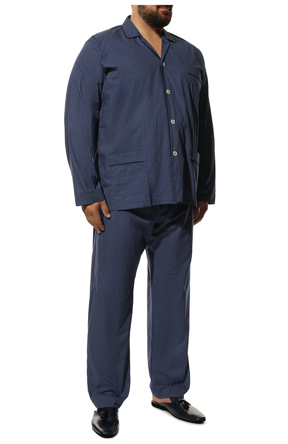 Мужская хлопковая пижама ROBERTO RICETTI синего цвета, арт. PIGIAMA VENEZIA LUNG0/R0CK 2317HW217740001/60-64 | Фото 2 (Big sizes: Big Sizes; Рукава: Длинные; Длина (брюки, джинсы): Стандартные; Кросс-КТ: домашняя одежда; Длина (для топов): Стандартные; Материал внешний: Хлопок)