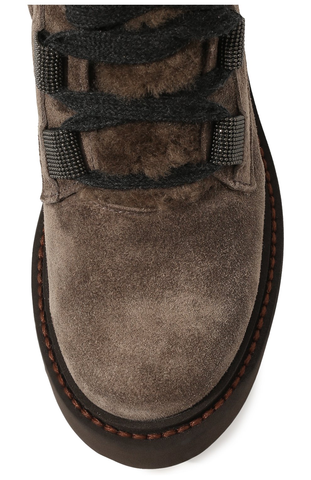 Детские кожаные ботинки BRUNELLO CUCINELLI серого цвета, арт. BZS0FZG214 | Фото 4 (Материал внешний: Кожа; Материал утеплителя: Натуральный мех)