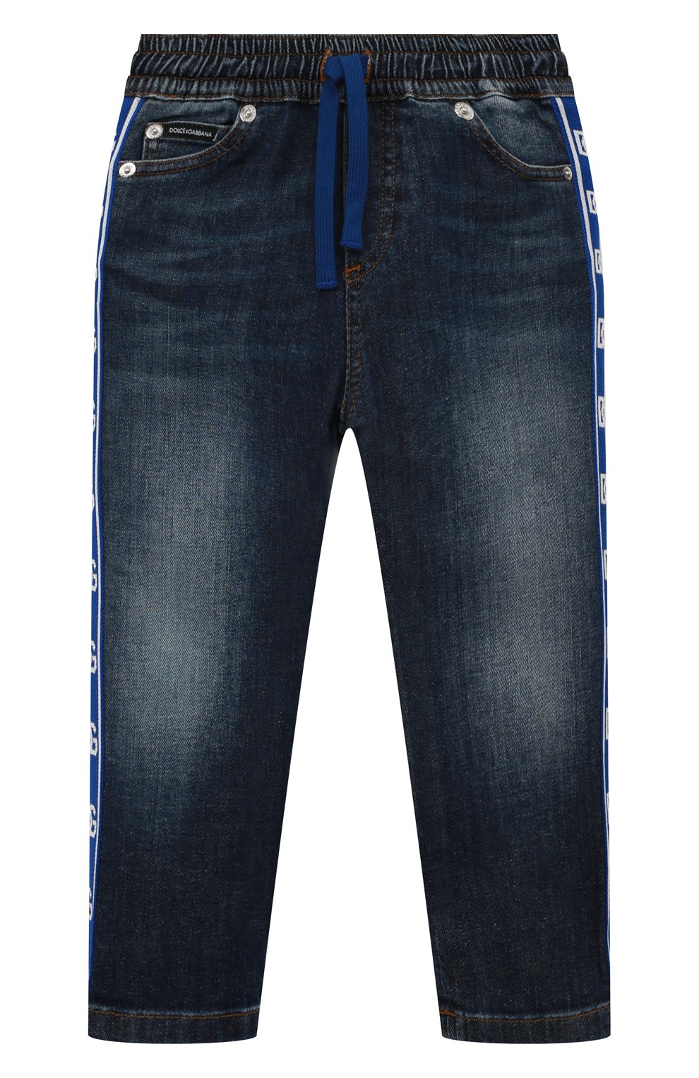 Детские джинсы DOLCE & GABBANA синего цвета, арт. L44P03/LDA72/2-6 | Фото 1 (Детали: На резинке; Материал внешний: Хлопок)