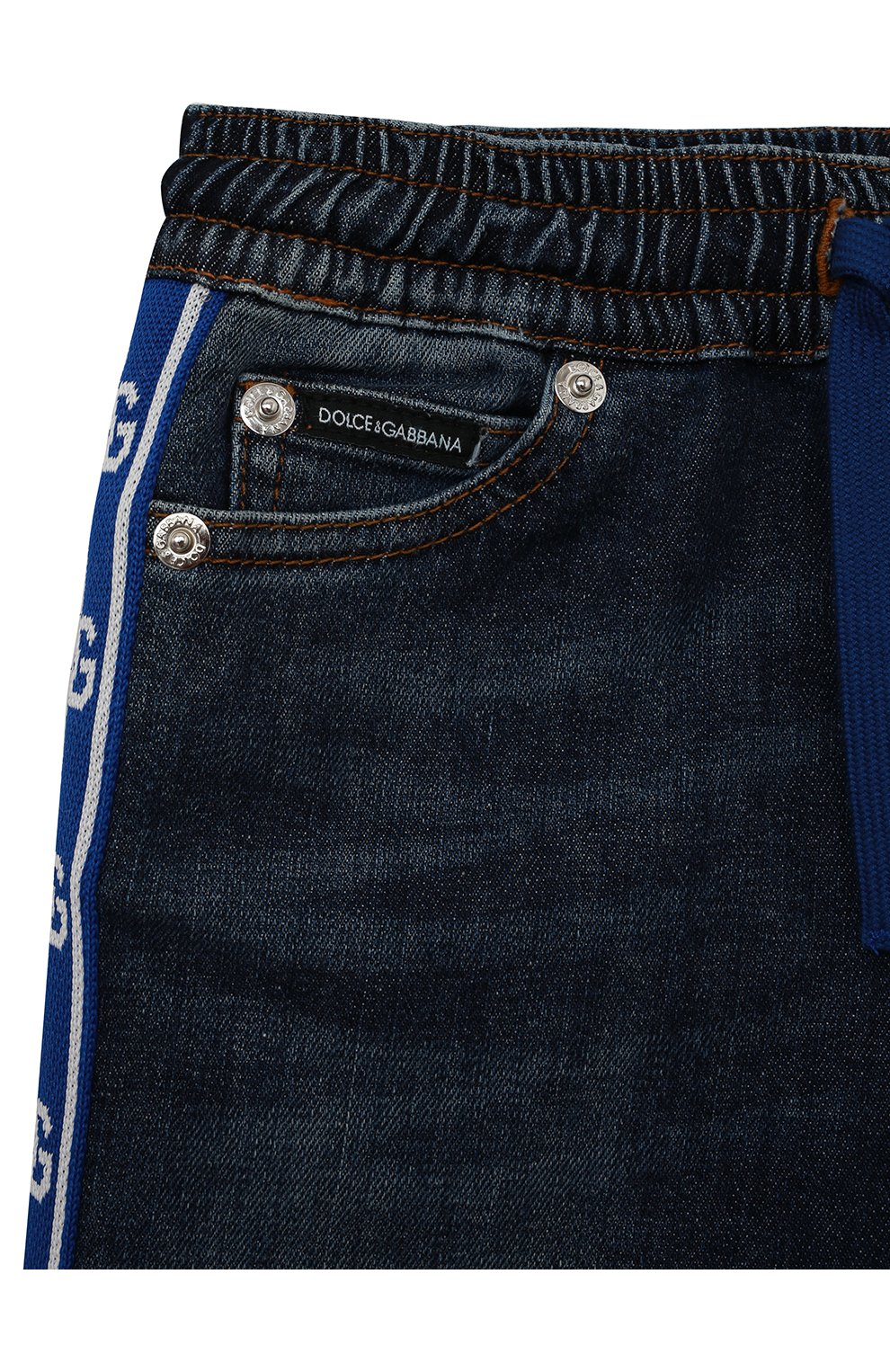 Детские джинсы DOLCE & GABBANA синего цвета, арт. L44P03/LDA72/2-6 | Фото 3 (Детали: На резинке; Материал внешний: Хлопок)