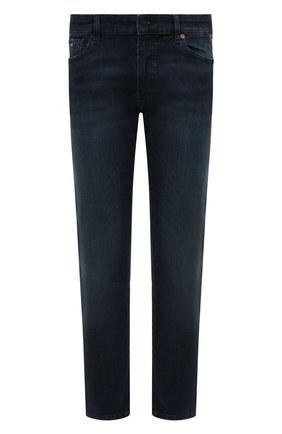 Мужские джинсы BOSS синего цвета, арт. 50473399 | Фото 1 (Силуэт М (брюки): Прямые; Кросс-КТ: Деним; Длина (брюки, джинсы): Стандартные; Стили: Гранж; Материал внешний: Хлопок, Деним; Детали: Потертости)