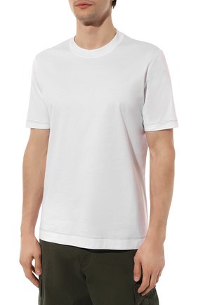 Мужская хлопковая футболка BRUNELLO CUCINELLI белого цвета, арт. M0T617107 | Фото 3 (Принт: Без принта; Рукава: Короткие; Длина (для топов): Стандартные; Материал внешний: Хлопок; Стили: Кэжуэл)