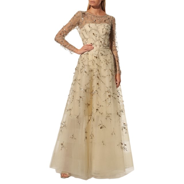 фото Шелковое платье-макси с вышивкой oscar de la renta