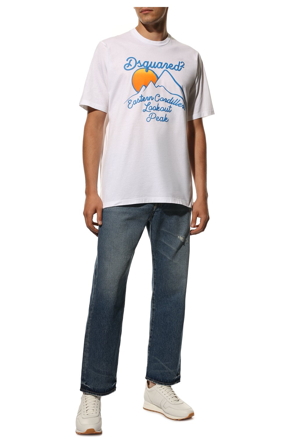 Мужская хлопковая футболка DSQUARED2 белого цвета, арт. S74GD1061/S23009 | Фото 2 (Рукава: Короткие; Стили: Гранж; Принт: С принтом; Длина (для топов): Удлиненные; Материал внешний: Хлопок)