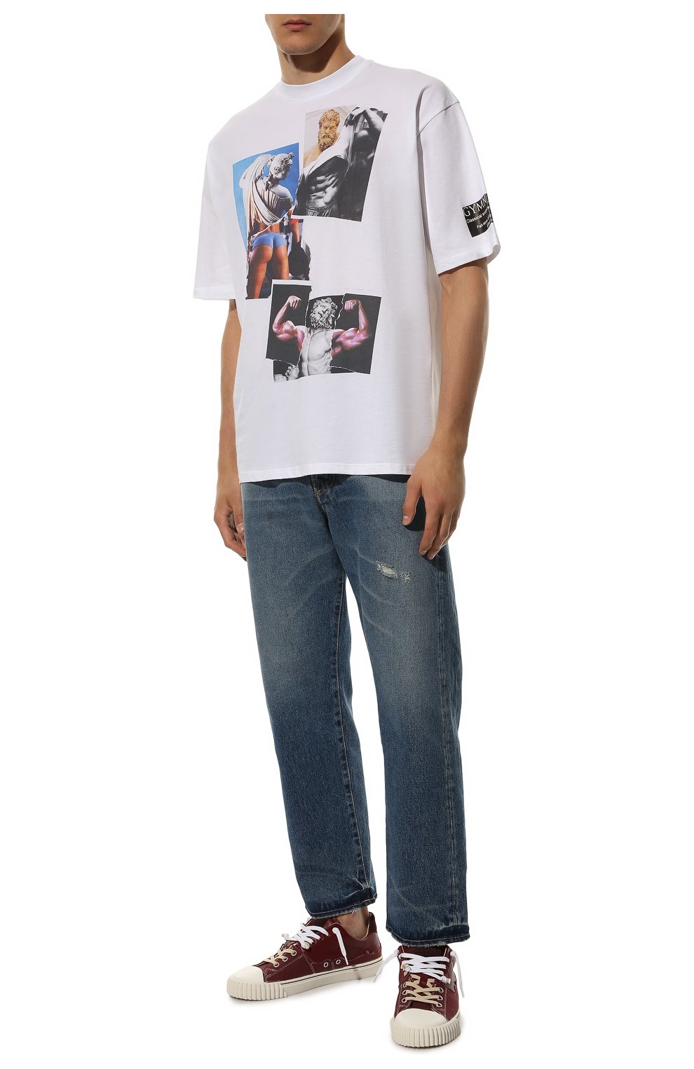 Мужская хлопковая футболка DIEGO VENTURINO белого цвета, арт. FW22-DV TS0 GYMMIX | Фото 2 (Рукава: Короткие; Длина (для топов): Стандартные; Стили: Гранж; Принт: С принтом; Материал внешний: Хлопок)