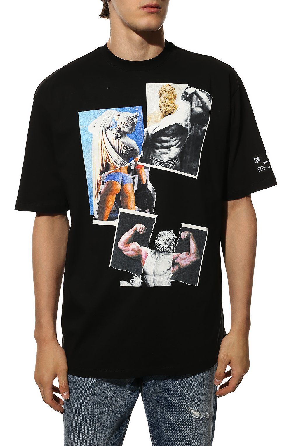 Мужская хлопковая футболка DIEGO VENTURINO черного цвета, арт. FW22-DV TS0 GYMMIX | Фото 3 (Рукава: Короткие; Длина (для топов): Стандартные; Стили: Гранж; Принт: С принтом; Материал внешний: Хлопок)