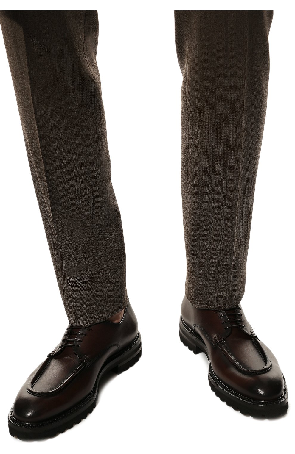 Мужские кожаные дерби W.GIBBS темно-коричневого цвета, арт. 7260008/2197 | Фото 3 (Материал внешний: Кожа; Материал внутренний: Натуральная кожа; Стили: Классический)