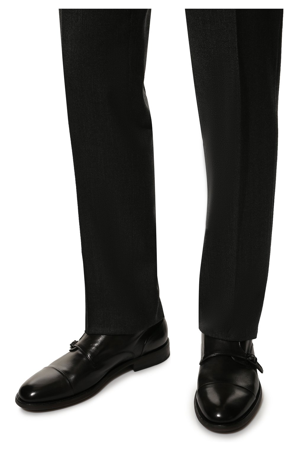 Мужские кожаные монки PANTANETTI темно-серого цвета, арт. 15894E/LAG0S | Фото 3 (Материал внешний: Кожа; Материал внутренний: Натуральная кожа; Стили: Классический)