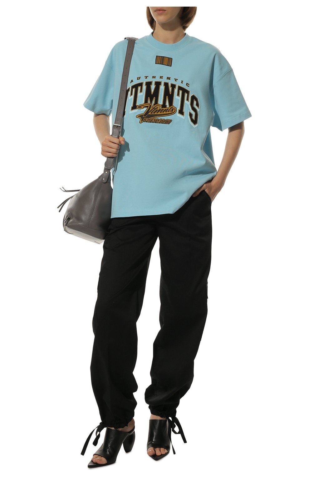 Женская хлопковая футболка VTMNTS голубого цвета, арт. VL12TR180X/1612 | Фото 2 (Рукава: Короткие; Длина (для топов): Стандартные; Принт: С принтом; Материал внешний: Хлопок; Стили: Спорт-шик; Женское Кросс-КТ: Футболка-одежда)