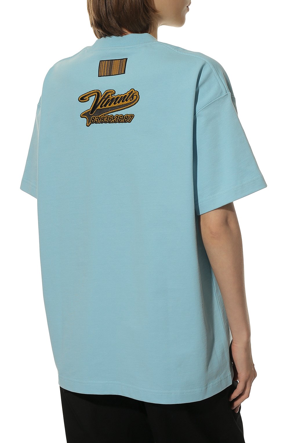 Женская хлопковая футболка VTMNTS голубого цвета, арт. VL12TR180X/1612 | Фото 4 (Рукава: Короткие; Длина (для топов): Стандартные; Принт: С принтом; Материал внешний: Хлопок; Стили: Спорт-шик; Женское Кросс-КТ: Футболка-одежда)