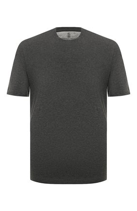 Мужская хлопковая футболка  BRUNELLO CUCINELLI темно-серого цвета, арт. M0T611308 | Фото 1 (Рукава: Короткие; Длина (для топов): Стандартные; Материал внешний: Хлопок; Размерность: Маломерит; Стили: Кэжуэл)