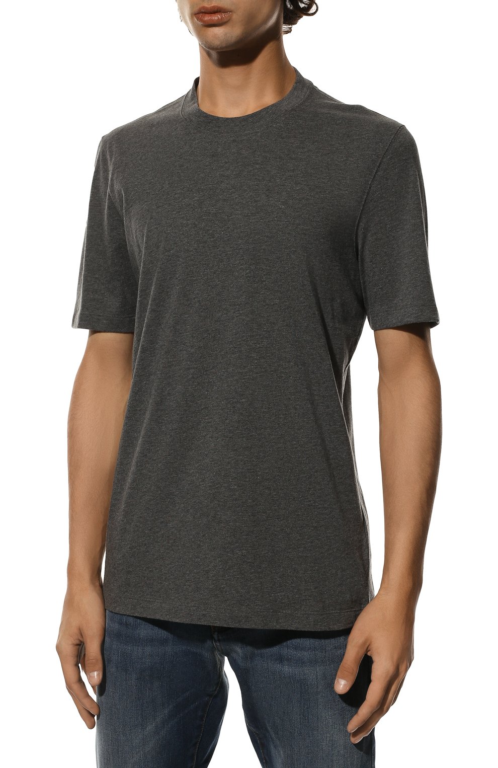 Мужская хлопковая футболка  BRUNELLO CUCINELLI темно-серого цвета, арт. M0T611308 | Фото 3 (Рукава: Короткие; Длина (для топов): Стандартные; Материал внешний: Хлопок; Размерность: Маломерит; Стили: Кэжуэл)