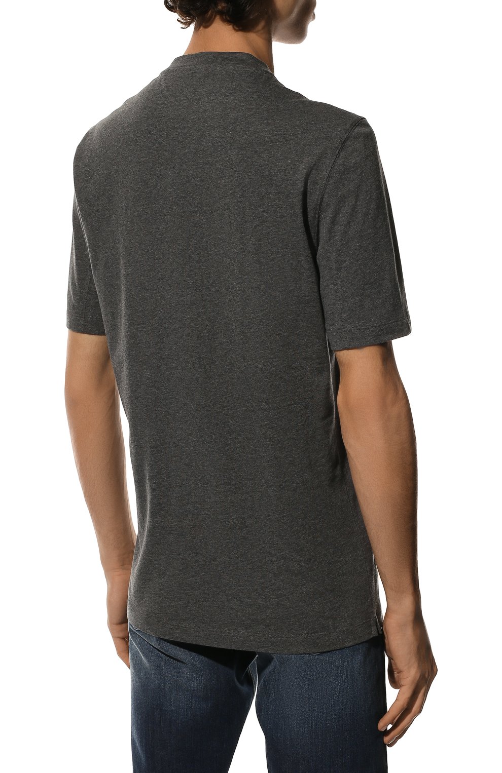 Мужская хлопковая футболка  BRUNELLO CUCINELLI темно-серого цвета, арт. M0T611308 | Фото 4 (Рукава: Короткие; Длина (для топов): Стандартные; Материал внешний: Хлопок; Размерность: Маломерит; Стили: Кэжуэл)