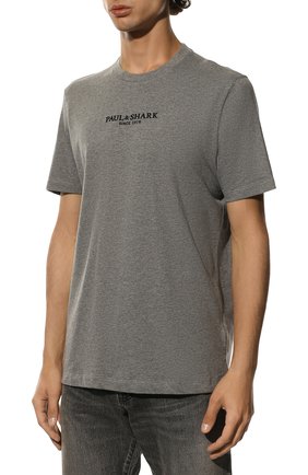 Мужская хлопковая футболка PAUL&SHARK серого цвета, арт. 12311618/C00 | Фото 3 (Рукава: Короткие; Длина (для топов): Стандартные; Принт: С принтом; Материал внешний: Хлопок; Стили: Кэжуэл)