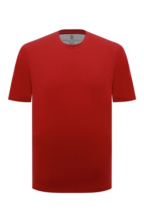 Мужская хлопковая футболка  BRUNELLO CUCINELLI красного цвета, арт. M0T611308 | Фото 1 (Материал внешний: Хлопок; Рукава: Короткие; Принт: Без принта; Стили: Кэжуэл; Длина (для топов): Удлиненные)
