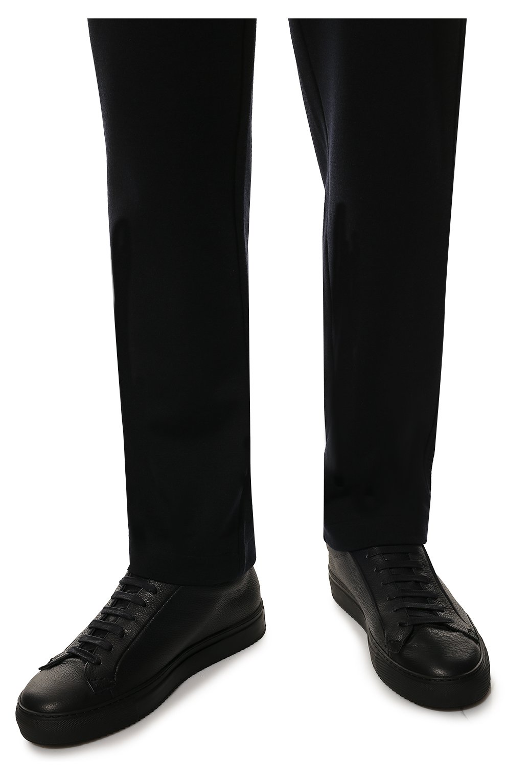 Мужские кожаные кеды DOUCAL'S темно-синего цвета, арт. DU3071K0BEUM019NB00 | Фото 3 (Материал внешний: Кожа; Материал утеплителя: Натуральный мех; Стили: Классический)