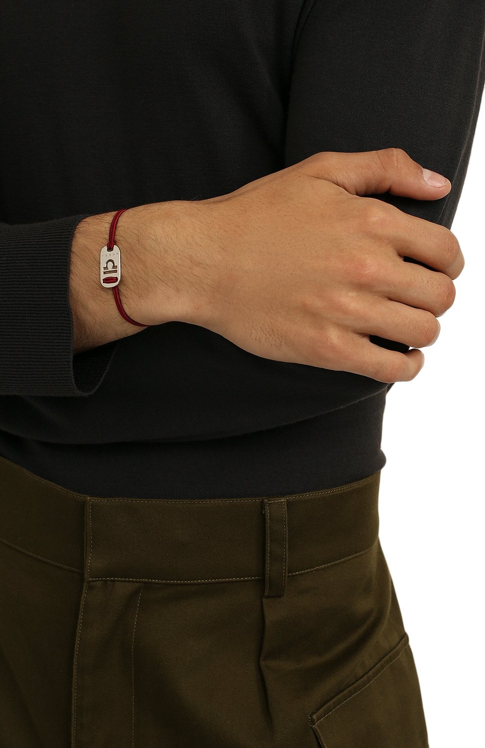 Мужской браслет TATEOSSIAN бордового цвета, арт. BL6667 | Фото 2 (Материал: Серебро, Натуральная кожа)