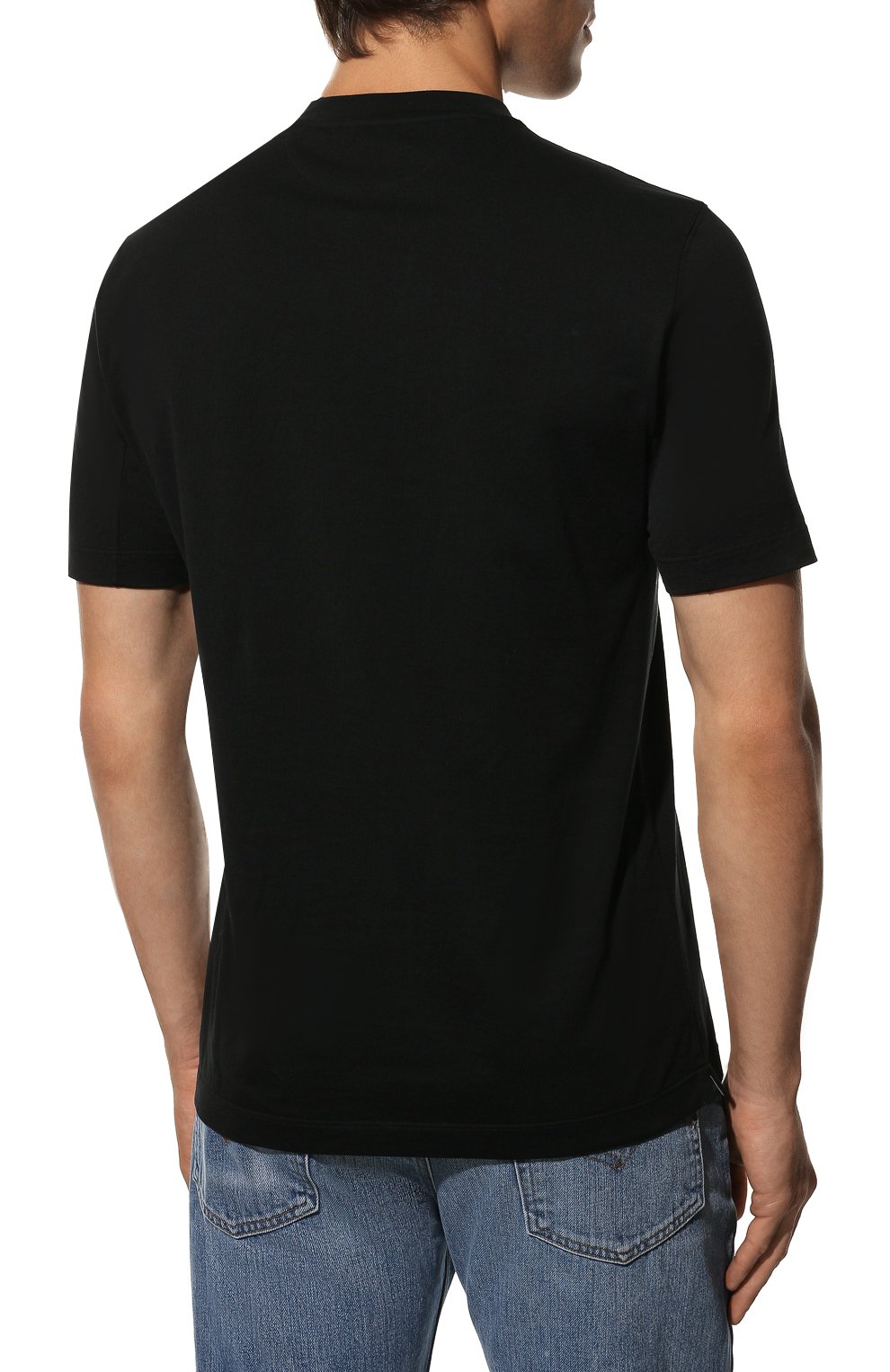 Мужская хлопковая футболка  BRUNELLO CUCINELLI черного цвета, арт. M0T611308 | Фото 4 (Принт: Без принта; Рукава: Короткие; Длина (для топов): Стандартные; Материал внешний: Хлопок; Женское Кросс-КТ: Футболка-одежда; Стили: Кэжуэл)