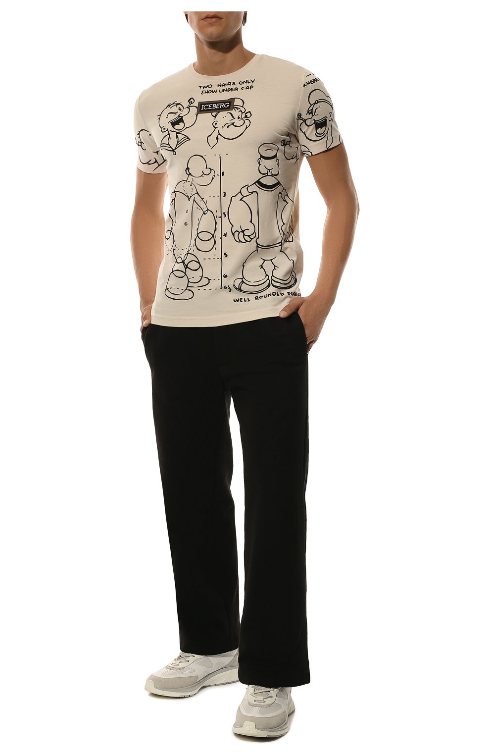 Мужская хлопковая футболка ICEBERG бежевого цвета, арт. 22I I1P0/F012/6301 | Фото 2 (Рукава: Короткие; Длина (для топов): Стандартные; Принт: С принтом; Материал внешний: Хлопок; Стили: Спорт-шик; Женское Кросс-КТ: Футболка-одежда)