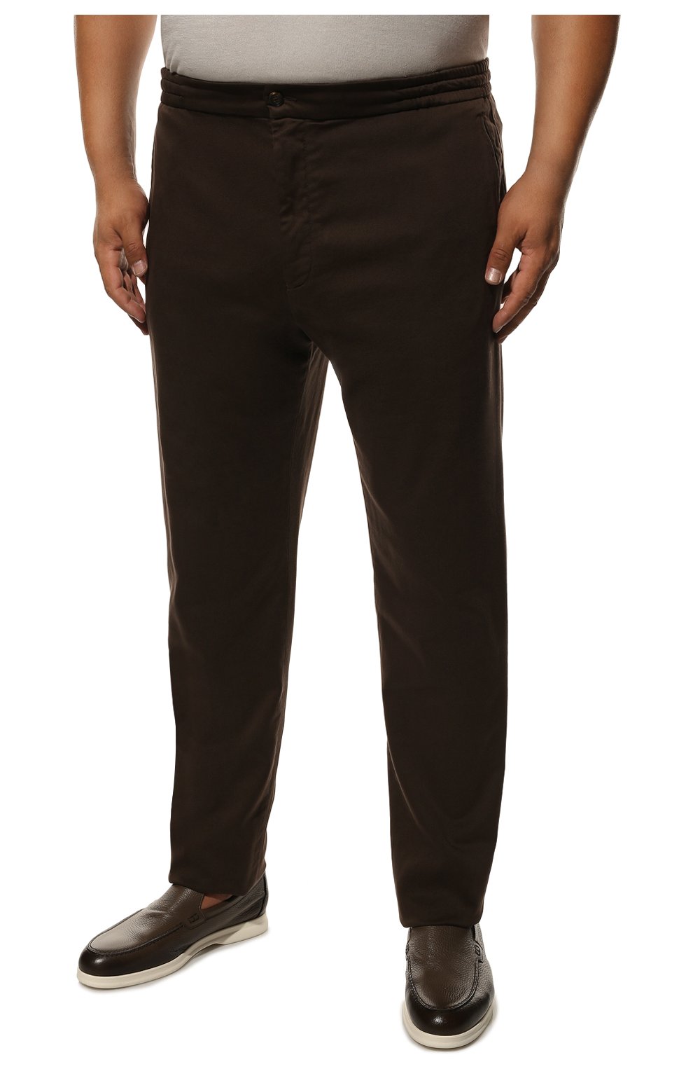 Мужские хлопковые брюки MARCO PESCAROLO коричневого цвета, арт. CHIAIAM/ZIP+SFILA/4604 | Фото 3 (Big sizes: Big Sizes; Силуэт М (брюки): Чиносы; Длина (брюки, джинсы): Стандартные; Случай: Повседневный; Материал внешний: Хлопок; Стили: Кэжуэл)