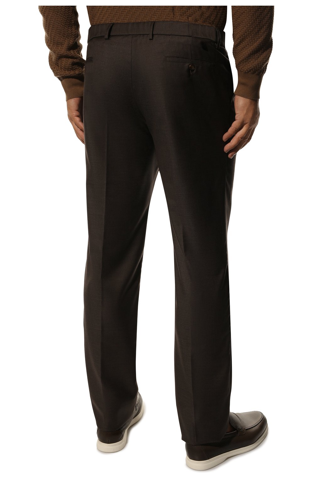 Мужские шерстяные брюки MARCO PESCAROLO коричневого цвета, арт. EV0M/ZIP/4611 | Фото 4 (Big sizes: Big Sizes; Материал внешний: Шерсть; Длина (брюки, джинсы): Стандартные; Случай: Повседневный; Стили: Кэжуэл)