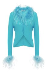 Женская блузка из вискозы с отделкой перьями GIUSEPPE DI MORABITO голубого цвета, арт. FW22164T0-199 | Фото 1 (Рукава: Длинные; Стили: Гламурный; Принт: Без принта; Длина (для топов): Стандартные; Материал внешний: Вискоза; Женское Кросс-КТ: Блуза-одежда)