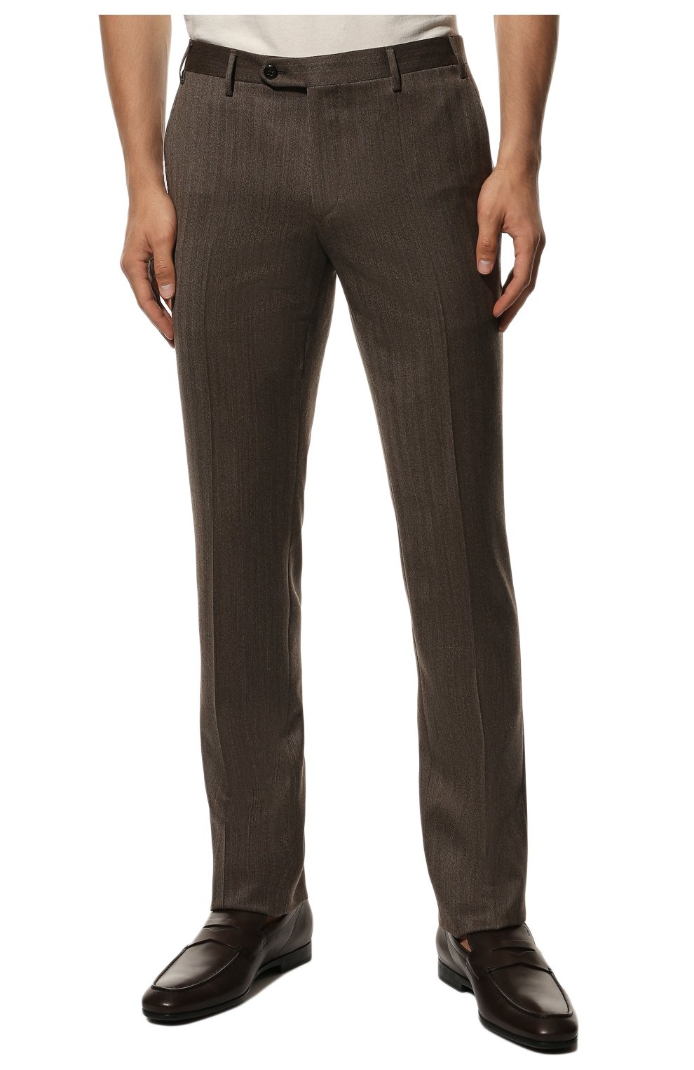 Мужские шерстяные брюки CORNELIANI коричневого цвета, арт. 905B01-2817247/02 | Фото 3 (Материал внешний: Шерсть; Длина (брюки, джинсы): Стандартные; Случай: Повседневный; Стили: Классический; Материал подклада: Вискоза)