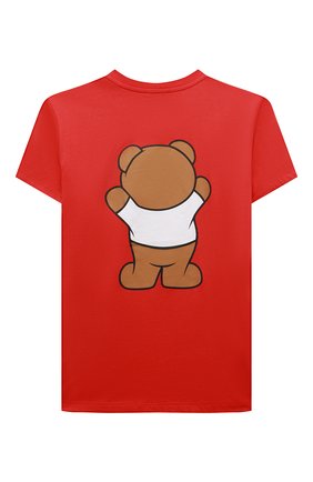Детская хлопковая футболка MOSCHINO красного цвета, арт. HUM03U/LAA01/4A-8A | Фото 2 (Девочки Кросс-КТ: футболка-одежда; Рукава: Короткие; Материал внешний: Хлопок)