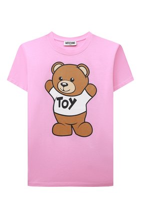 Детская хлопковая футболка MOSCHINO розового цвета, арт. HUM03U/LAA01/4A-8A | Фото 1 (Девочки Кросс-КТ: футболка-одежда; Рукава: Короткие; Материал внешний: Хлопок)