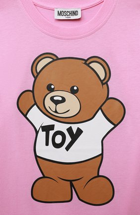 Детская хлопковая футболка MOSCHINO розового цвета, арт. HUM03U/LAA01/4A-8A | Фото 3 (Девочки Кросс-КТ: футболка-одежда; Рукава: Короткие; Материал внешний: Хлопок)