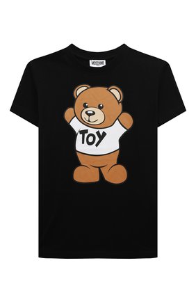 Детская хлопковая футболка MOSCHINO черного цвета, арт. HUM03U/LAA01/4A-8A | Фото 1 (Девочки Кросс-КТ: футболка-одежда; Рукава: Короткие; Материал внешний: Хлопок)