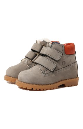 Детские кожаные ботинки WALKEY серого цвета, арт. Y1B4-40015-0415/19-24 | Фото 1 (Материал утеплителя: Натуральный мех)