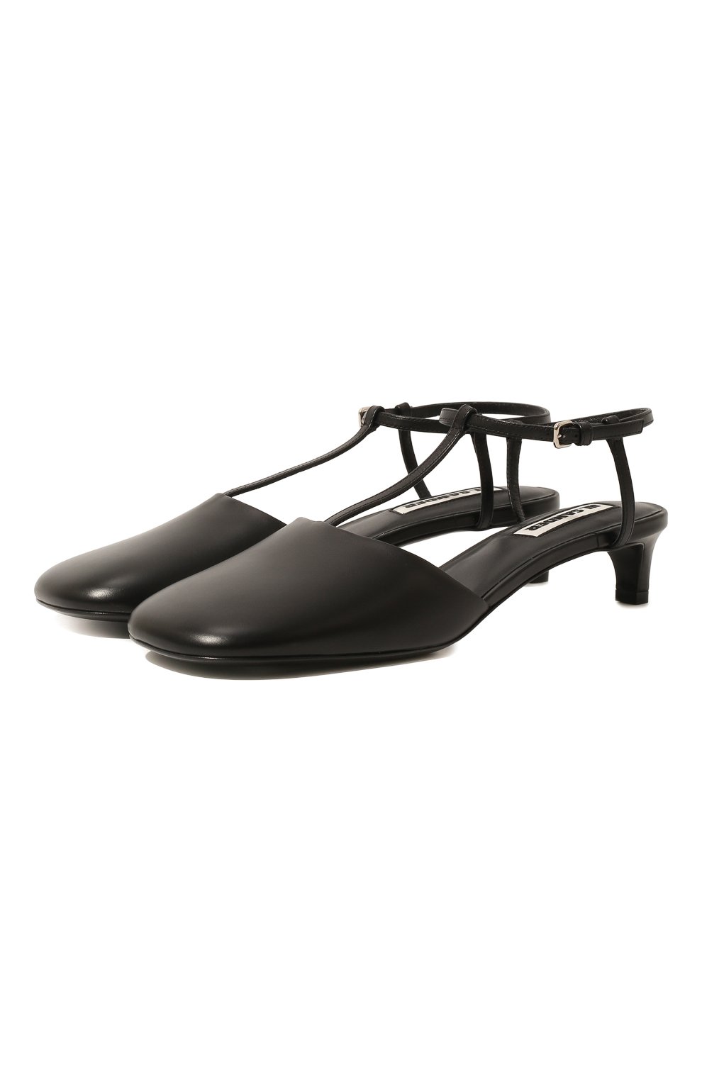 Женские кожаные туфли JIL SANDER черного цвета, арт. J15WP0037-P4833 | Фото 1 (Материал внешний: Кожа; Каблук высота: Низкий; Материал внутренний: Натуральная кожа; Каблук тип: Kitten heel)