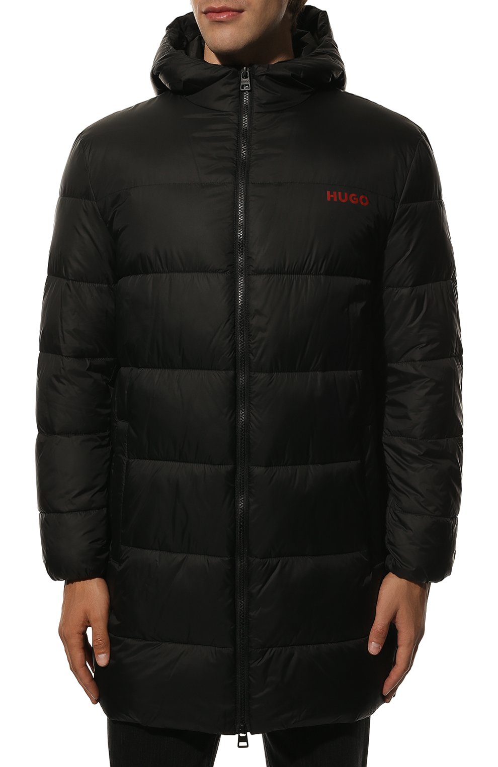 Мужская утепленная куртка HUGO черного цвета, арт. 50475502 | Фото 3 (Кросс-КТ: Куртка; Рукава: Длинные; Длина (верхняя одежда): До середины бедра; Материал внешний: Синтетический материал; Мужское Кросс-КТ: утепленные куртки; Стили: Кэжуэл)