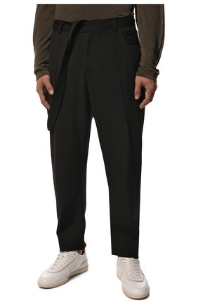 Мужские шерстяные брюки ISABEL BENENATO черного цвета, арт. UW22F22 | Фото 3 (Материал внешний: Шерсть; Случай: Повседневный; Стили: Минимализм; Длина (брюки, джинсы): Укороченные)