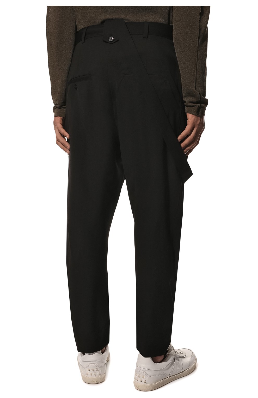 Мужские шерстяные брюки ISABEL BENENATO черного цвета, арт. UW22F22 | Фото 4 (Материал внешний: Шерсть; Случай: Повседневный; Стили: Минимализм; Длина (брюки, джинсы): Укороченные)