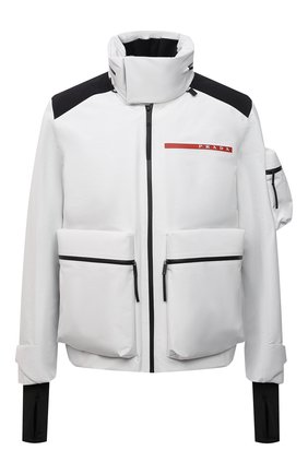 Мужская утепленная куртка PRADA белого цвета, арт. SGB798-1ZIW-F0K74-202 | Фото 1 (Кросс-КТ: Куртка, другое; Рукава: Длинные; Длина (верхняя одежда): До середины бедра; Мужское Кросс-КТ: утепленные куртки; Стили: Спорт-шик)