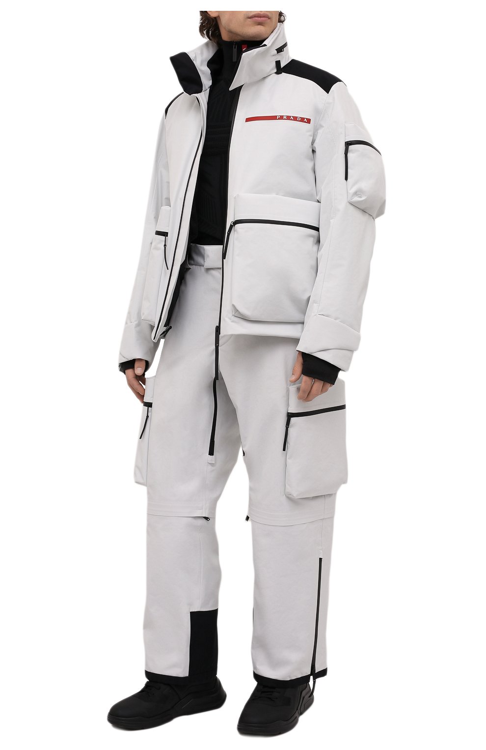Мужская утепленная куртка PRADA белого цвета, арт. SGB798-1ZIW-F0K74-202 | Фото 2 (Кросс-КТ: Куртка, другое; Рукава: Длинные; Длина (верхняя одежда): До середины бедра; Мужское Кросс-КТ: утепленные куртки; Стили: Спорт-шик)