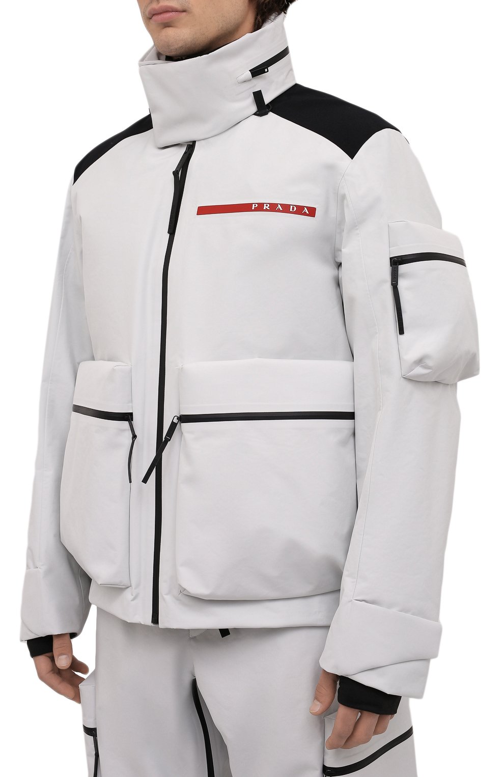 Мужская утепленная куртка PRADA белого цвета, арт. SGB798-1ZIW-F0K74-202 | Фото 3 (Кросс-КТ: Куртка, другое; Рукава: Длинные; Длина (верхняя одежда): До середины бедра; Мужское Кросс-КТ: утепленные куртки; Стили: Спорт-шик)