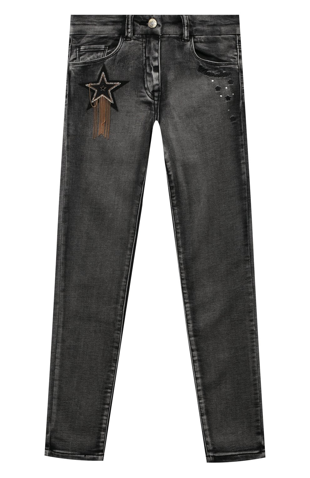 Детские джинсы MONNALISA черного цвета, арт. 190410 | Фото 1 (Материал внешний: Хлопок; Детали: Потертости)