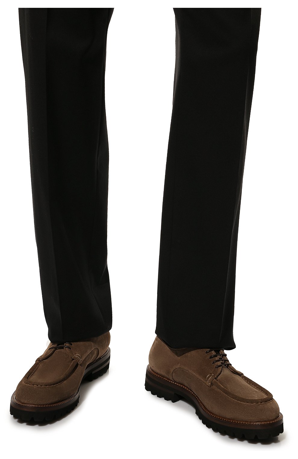 Мужские замшевые дерби W.GIBBS коричневого цвета, арт. 0212003/2508 | Фото 3 (Материал внешний: Замша, Кожа; Материал внутренний: Натуральная кожа; Стили: Классический)